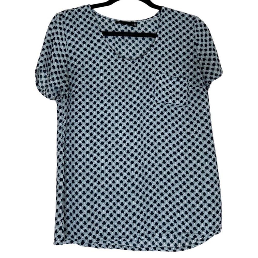 Noir coastal Women Small beach Blue White Short Sleeve Blouse light weight